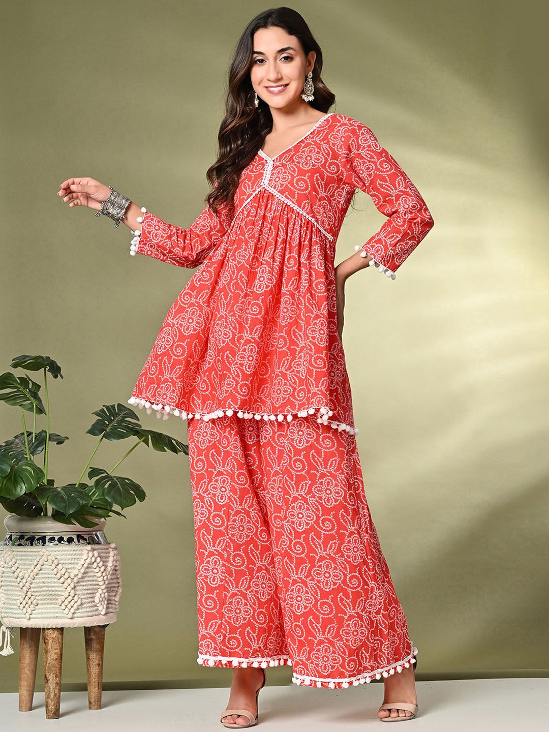 Sangria Printed Pure Cotton Kurti With Palazzo | Grocsy