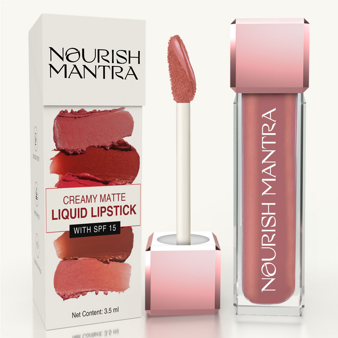 Nourish Mantra Liquid Lipstick Creamy Matte with SPF/ Water Proof, Smudge Proof Shade Masoom Pink | Grocsy