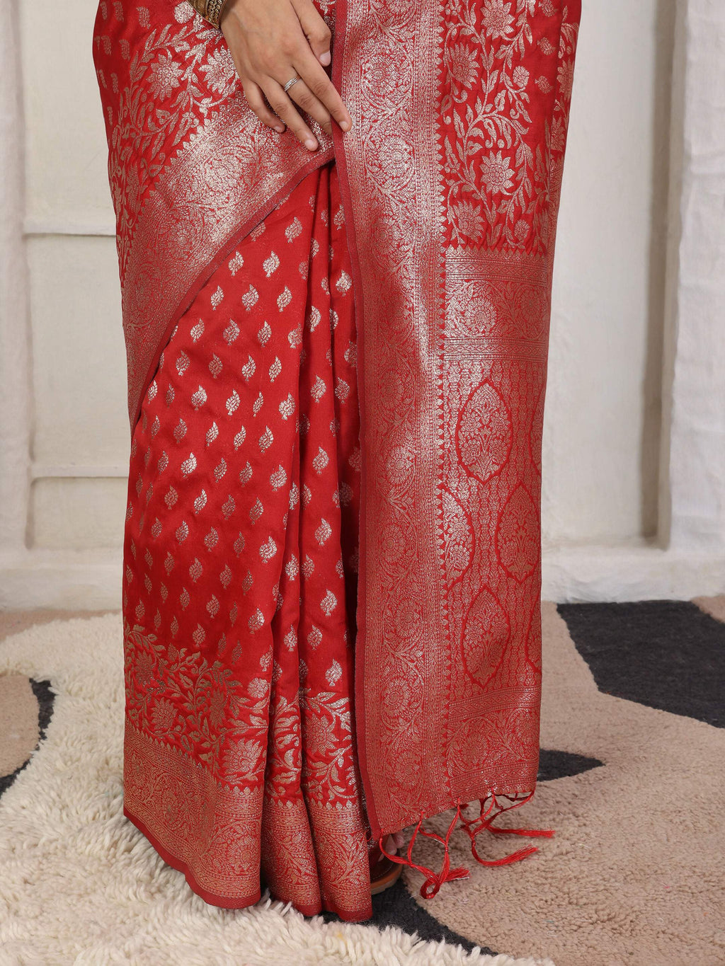 Shree Shyam Fashion Lichi Silk Red Saree | Grocsy