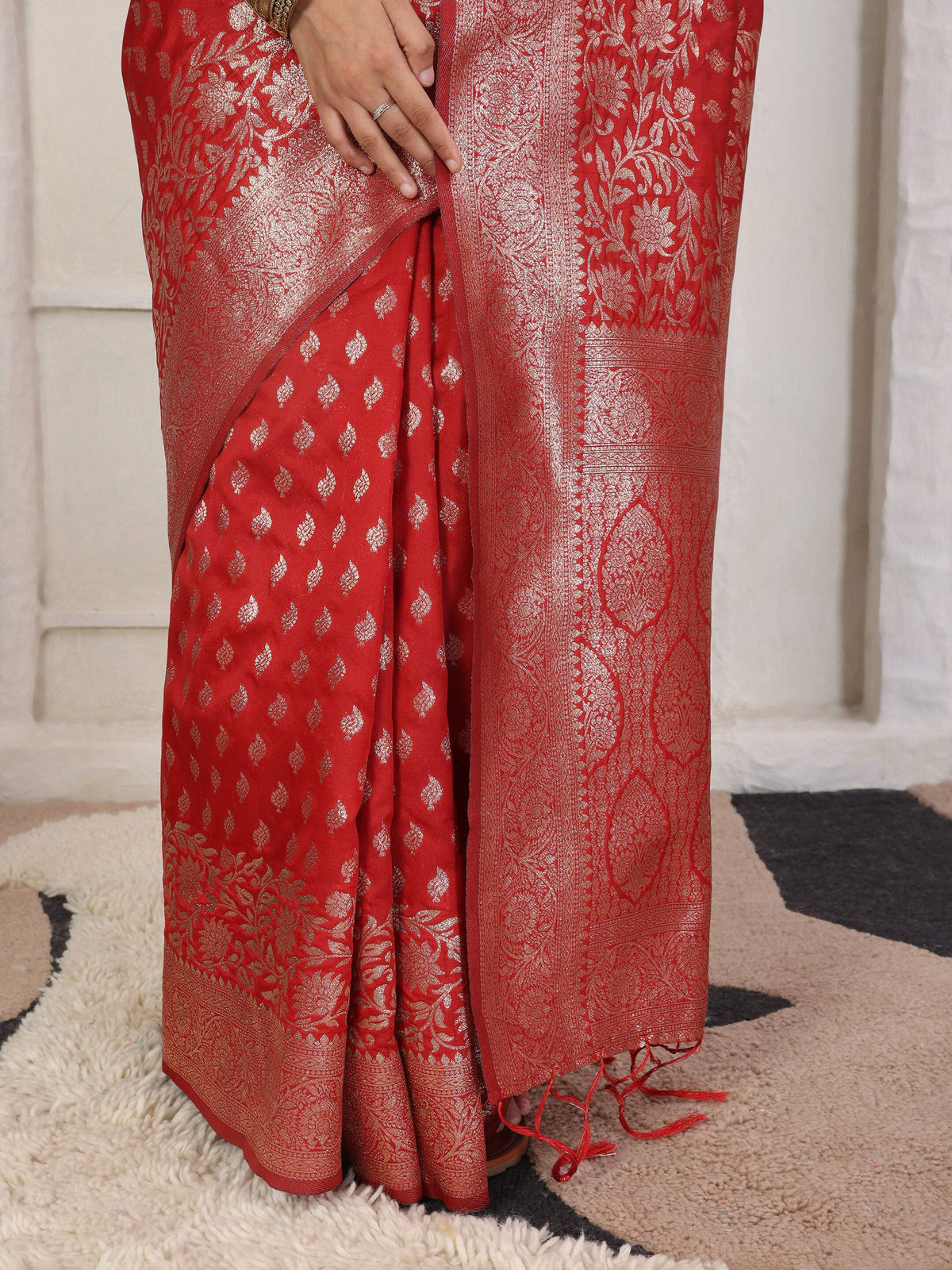 Shree Shyam Fashion Lichi Silk Red Saree | Grocsy
