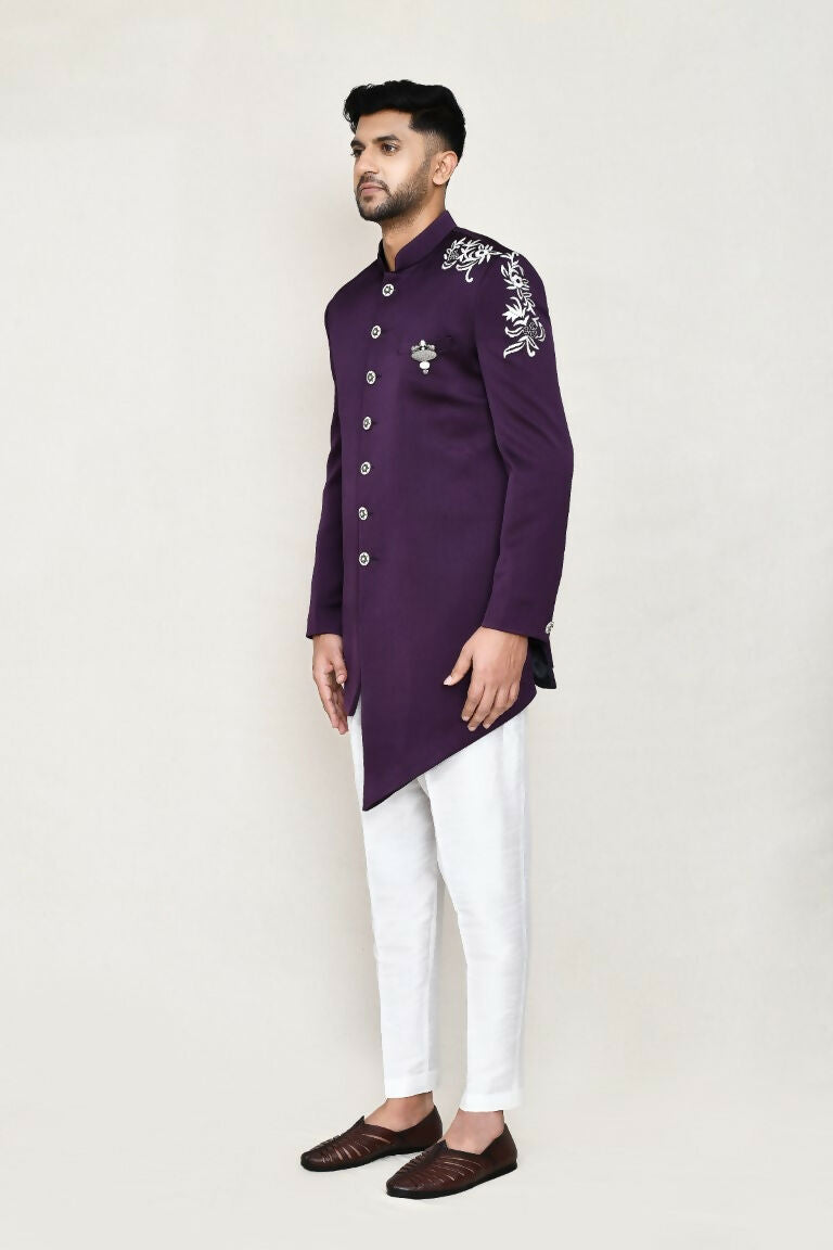Joban Fashion Purple Colored Polyester Fabric Indo Western With Straight Fir Pant | Grocsy
