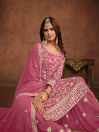 Anaita Pink Embroidered Faux Georgette Salwar Suit | Grocsy