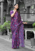 stylish Casual Purple Imported georgette Ready to Wear Fancy Saree - Ashwini | Grocsy