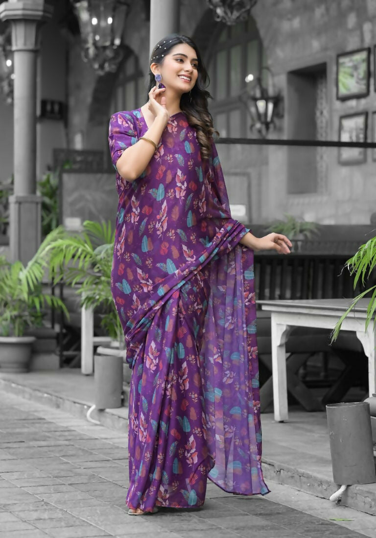 stylish Casual Purple Imported georgette Ready to Wear Fancy Saree - Ashwini | Grocsy