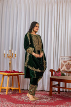 Joban Fashion Green Velvet Sequence Embroidery Work Kurta Set | Grocsy