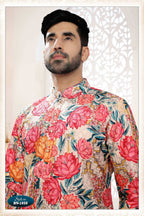 Joban Fashion Men's Cream Base Straight Silk Thread And Sequence Embroidery All Over Kurta Set | Grocsy