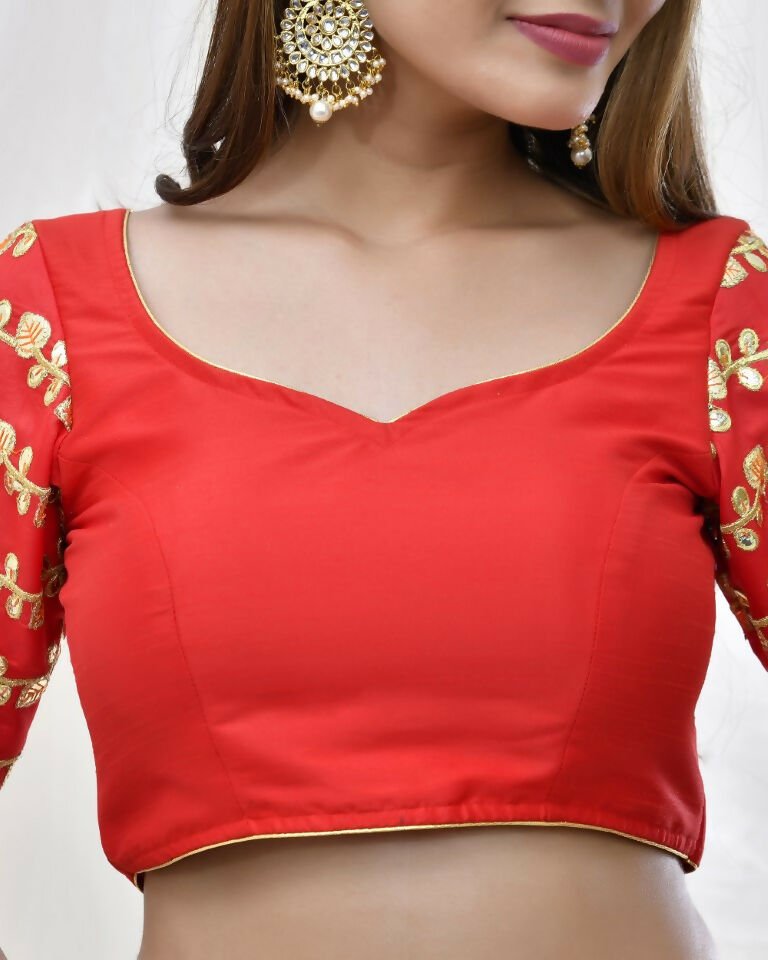 Amodini Designer Studio Red Blouse with Embellished Gota Sleeves  | Grocsy