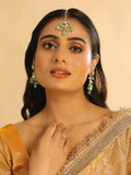 Nuyug 22K Gold Plated Lush Green Maang Tikka & Earrings Set | Grocsy