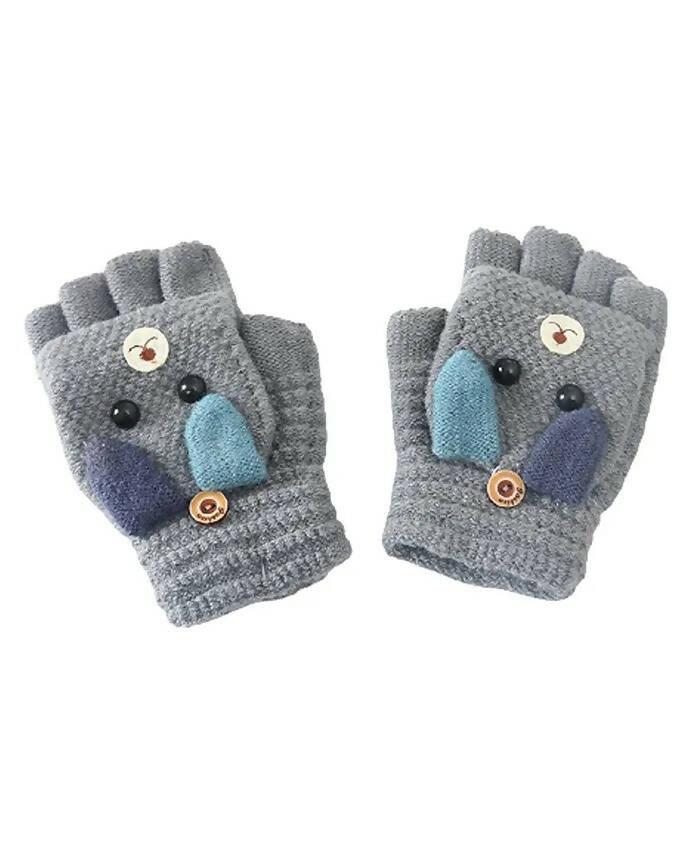 AHC Baby Winter Gloves Cute Cotton 2-In-1 Half Finger & Full Cover Lovely Animal Warm Mittens Knitted Gloves | Grocsy