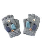 AHC Baby Winter Gloves Cute Cotton 2-In-1 Half Finger & Full Cover Lovely Animal Warm Mittens Knitted Gloves | Grocsy
