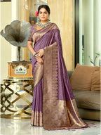 Sangam Prints Purple Assam Silk Woven Work Traditional Saree | Grocsy