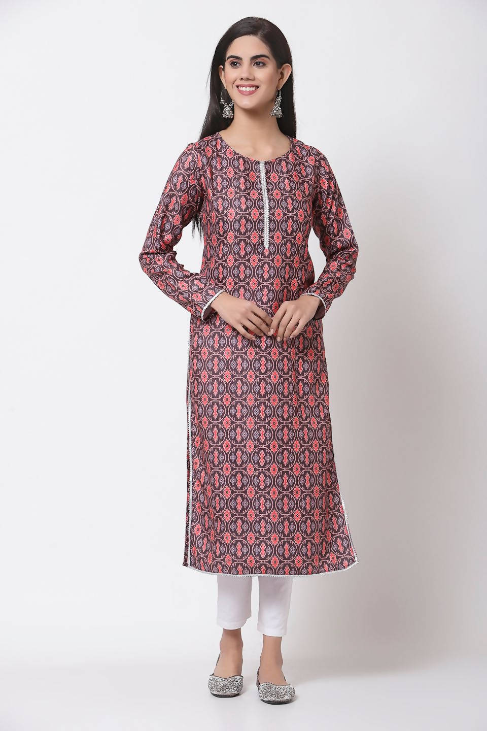 Myshka Multi Printed Polyester Full Sleeve Round Neck Casual Kurta | Grocsy