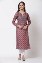 Myshka Multi Printed Polyester Full Sleeve Round Neck Casual Kurta | Grocsy