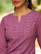 Janasya Lavender Georgette Embroidered Kurta,Bottom & Dupatta | Grocsy