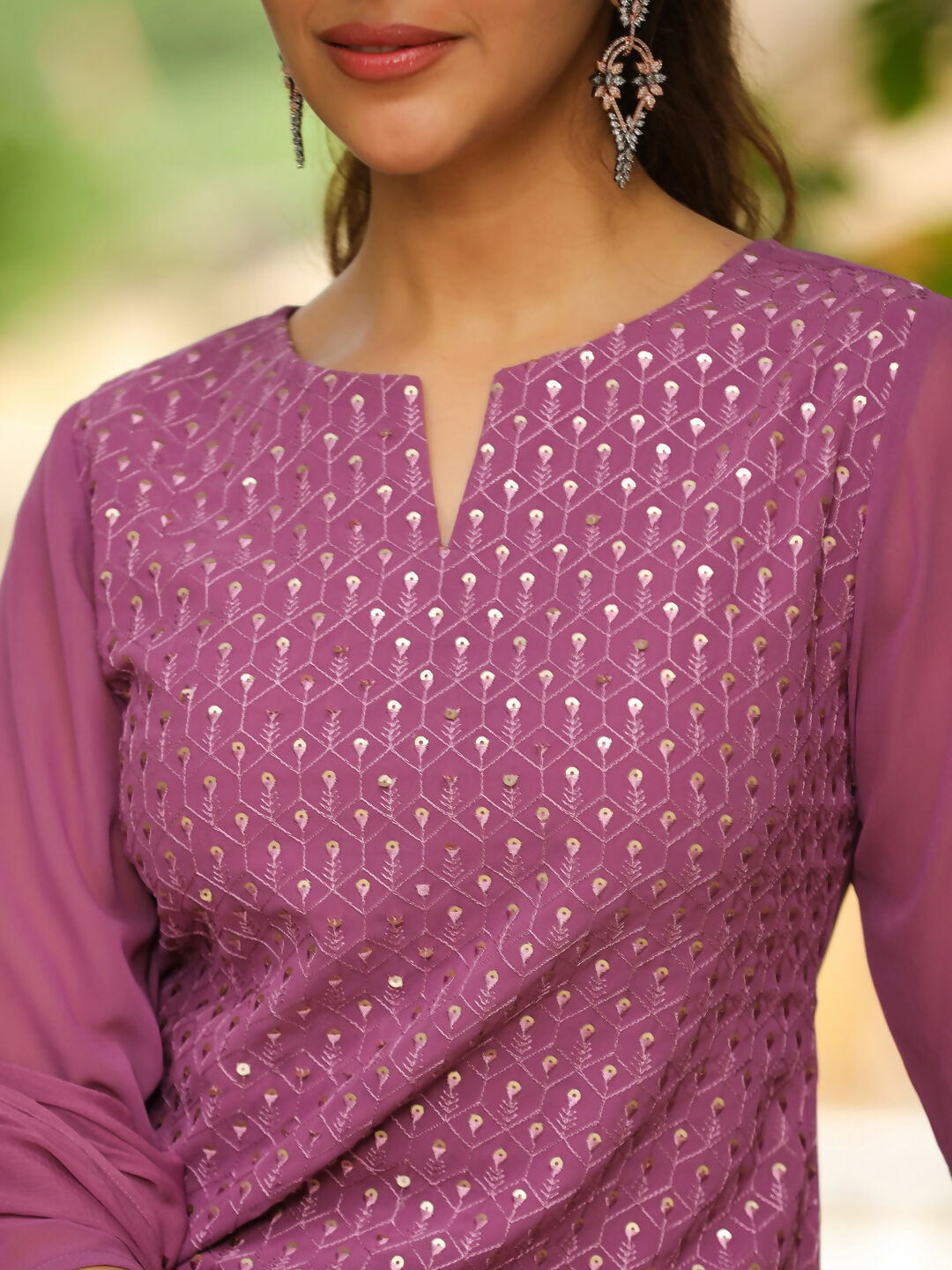 Janasya Lavender Georgette Embroidered Kurta,Bottom & Dupatta | Grocsy