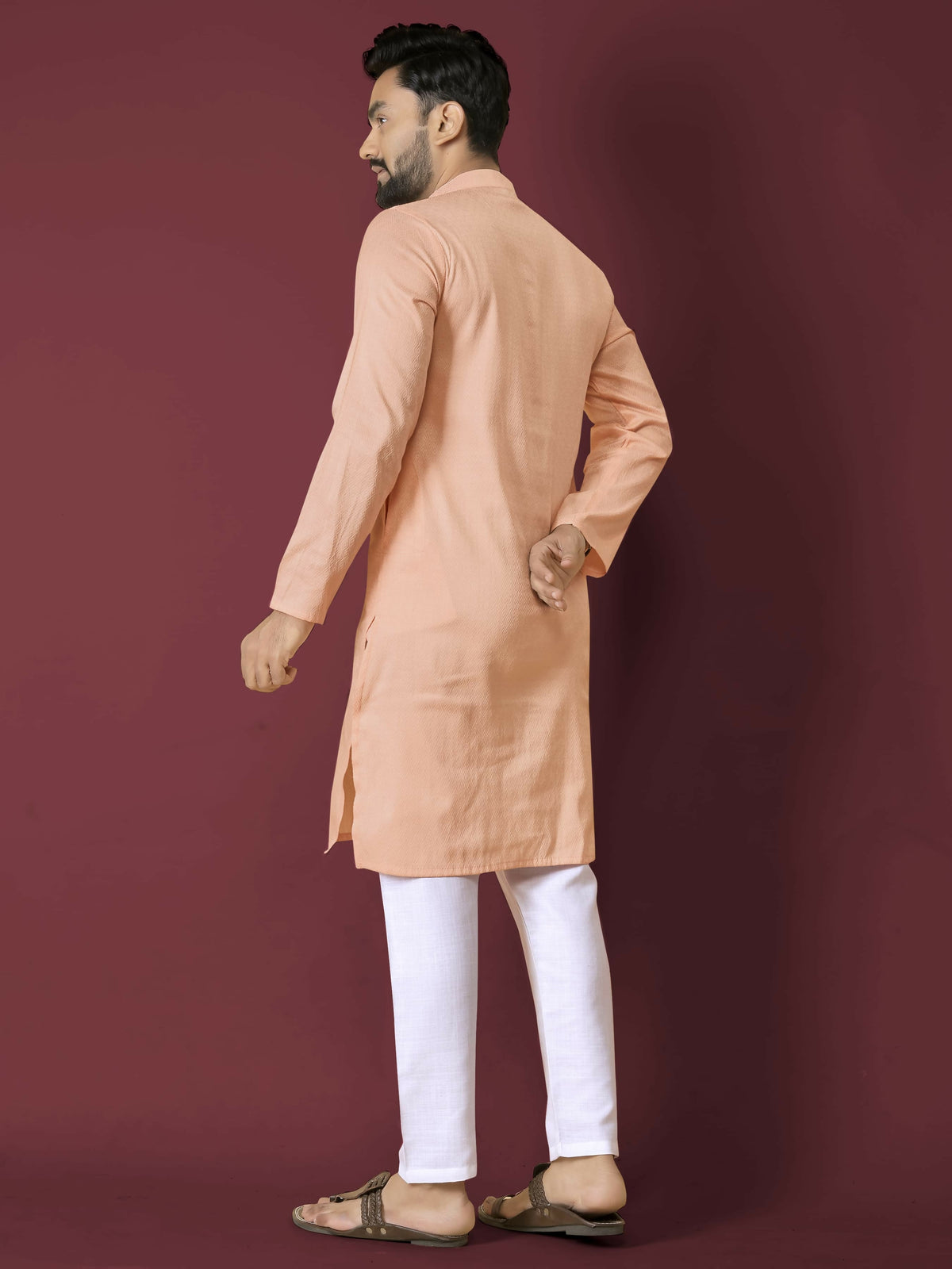 Anaita Orange Solid Soft Jacquard Silk Straight Kurta | Grocsy