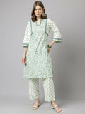 FIORRA Women's Sea Green Cotton A-Line Kurta Set | Grocsy