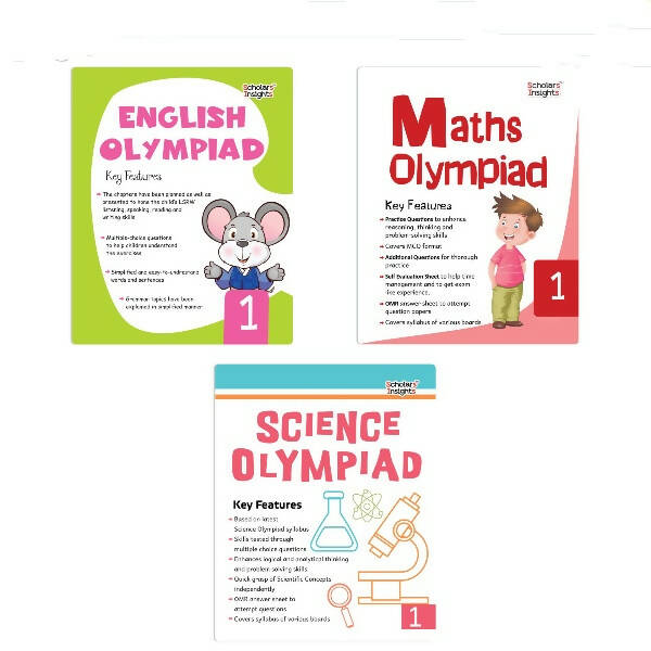 Scholars Insights Olympiad English, Maths and Science Workbooks Set Grade 1| Set of 3| Ages 6 - 8 Year | Grocsy