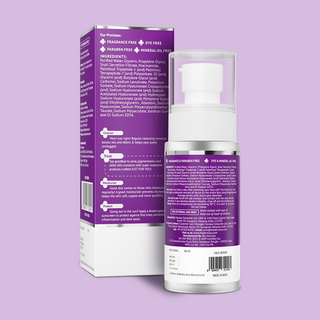 The Derma Co Snail Peptide 96 Hydrating Serum With Niacinamide & Peptide Complex For Smooth & Moisturized Skin | Grocsy