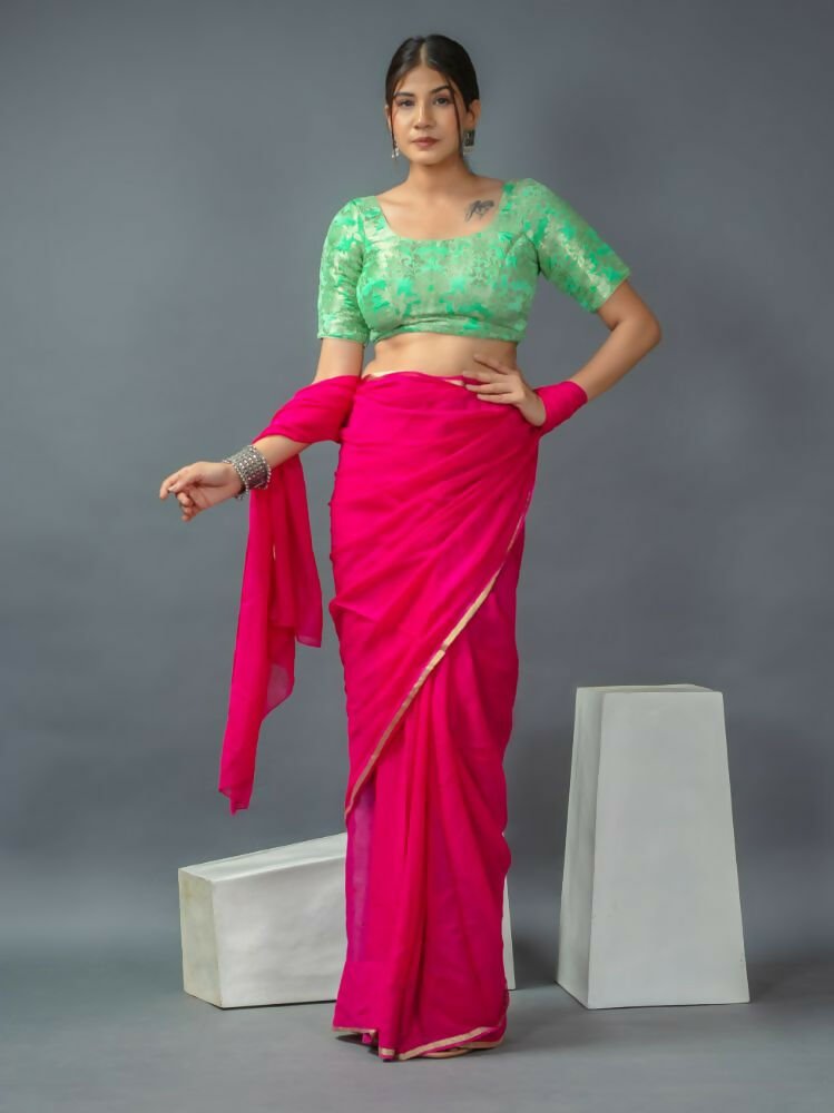 Amodini Designer Studio Women's Banarsi Brocade Rama Green Blouse | Grocsy