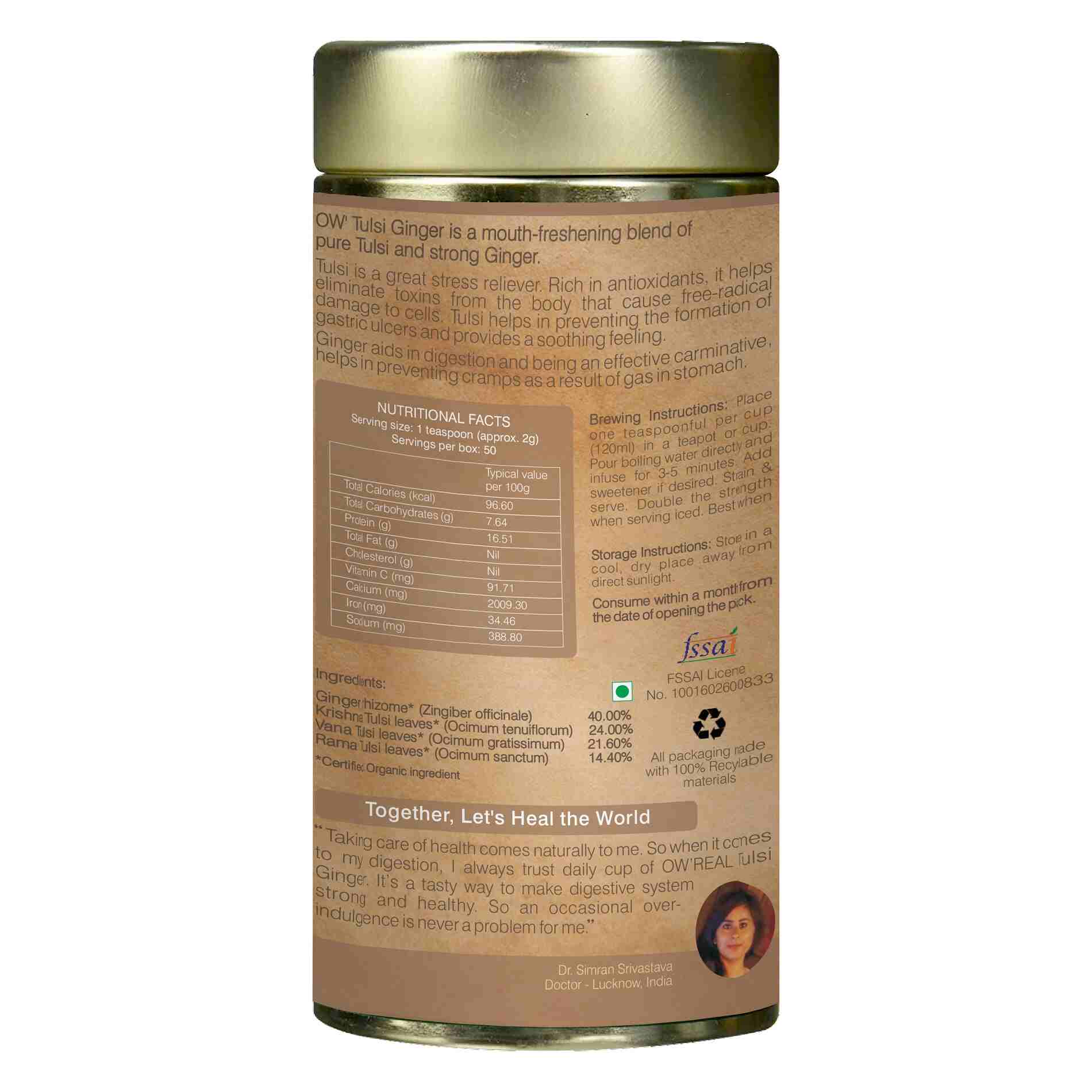 Organic Wellness Tulsi Ginger Tin Pack | Grocsy