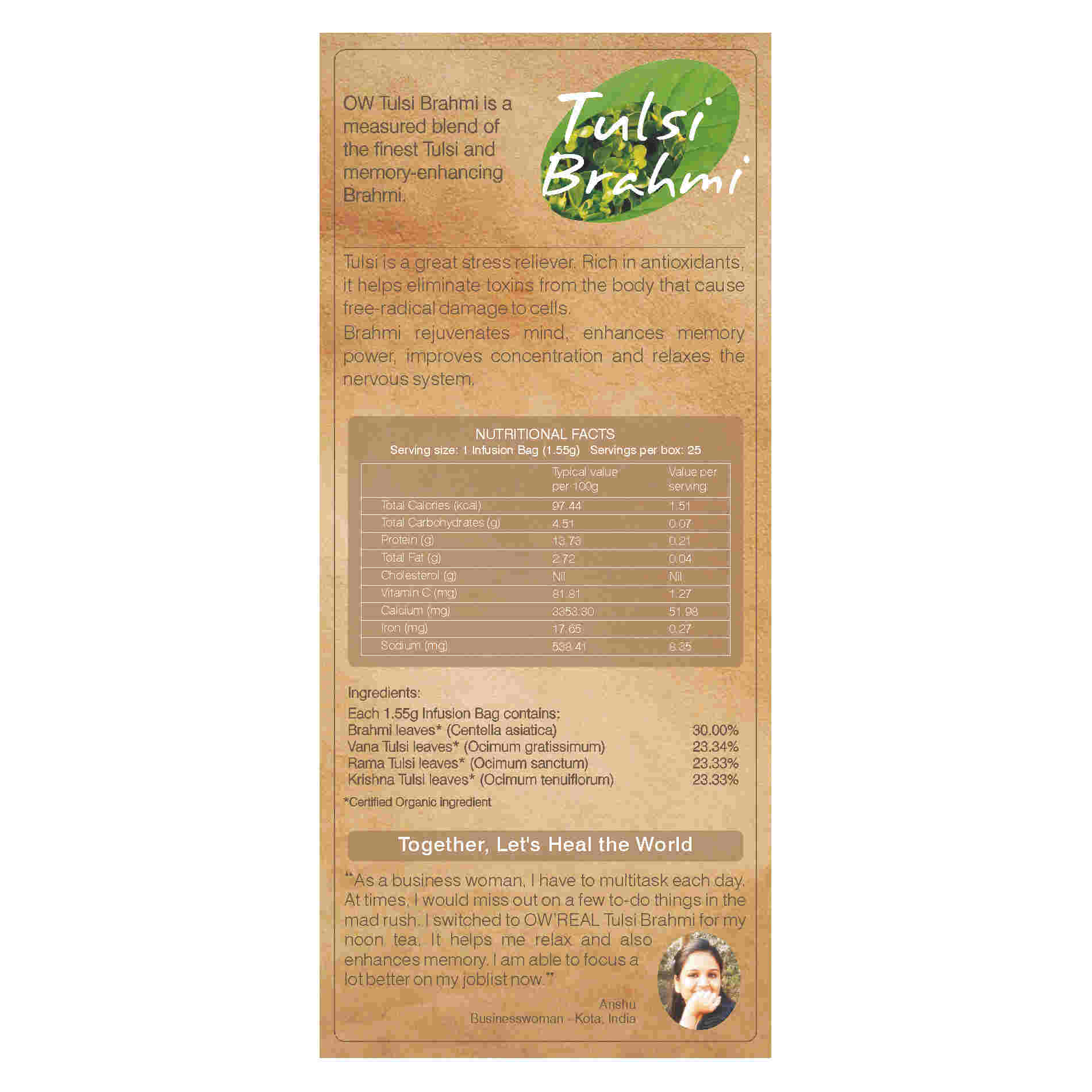 Organic Wellness Tulsi Brahmi Teabags | Grocsy