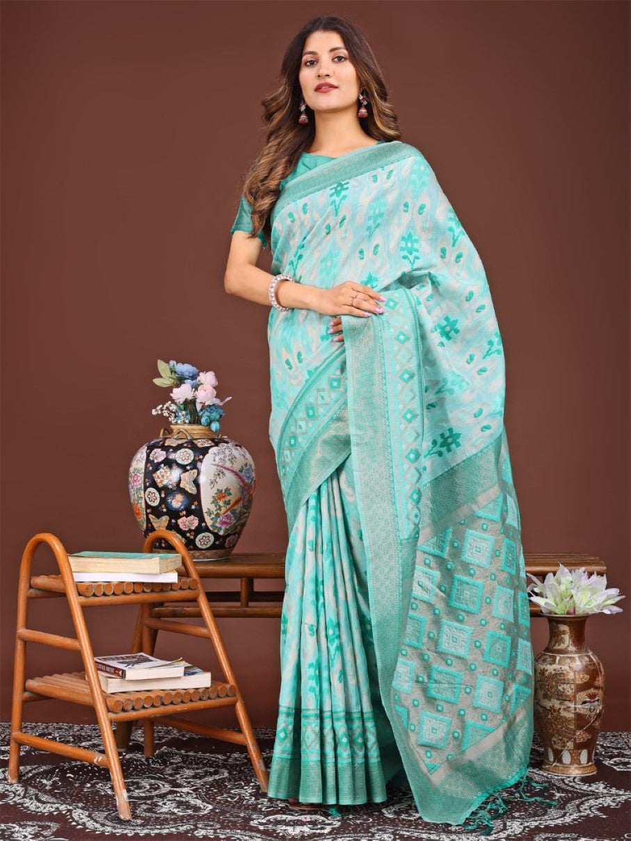 Anaita Sky Blue Banarasi Silk Saree With Blouse | Grocsy