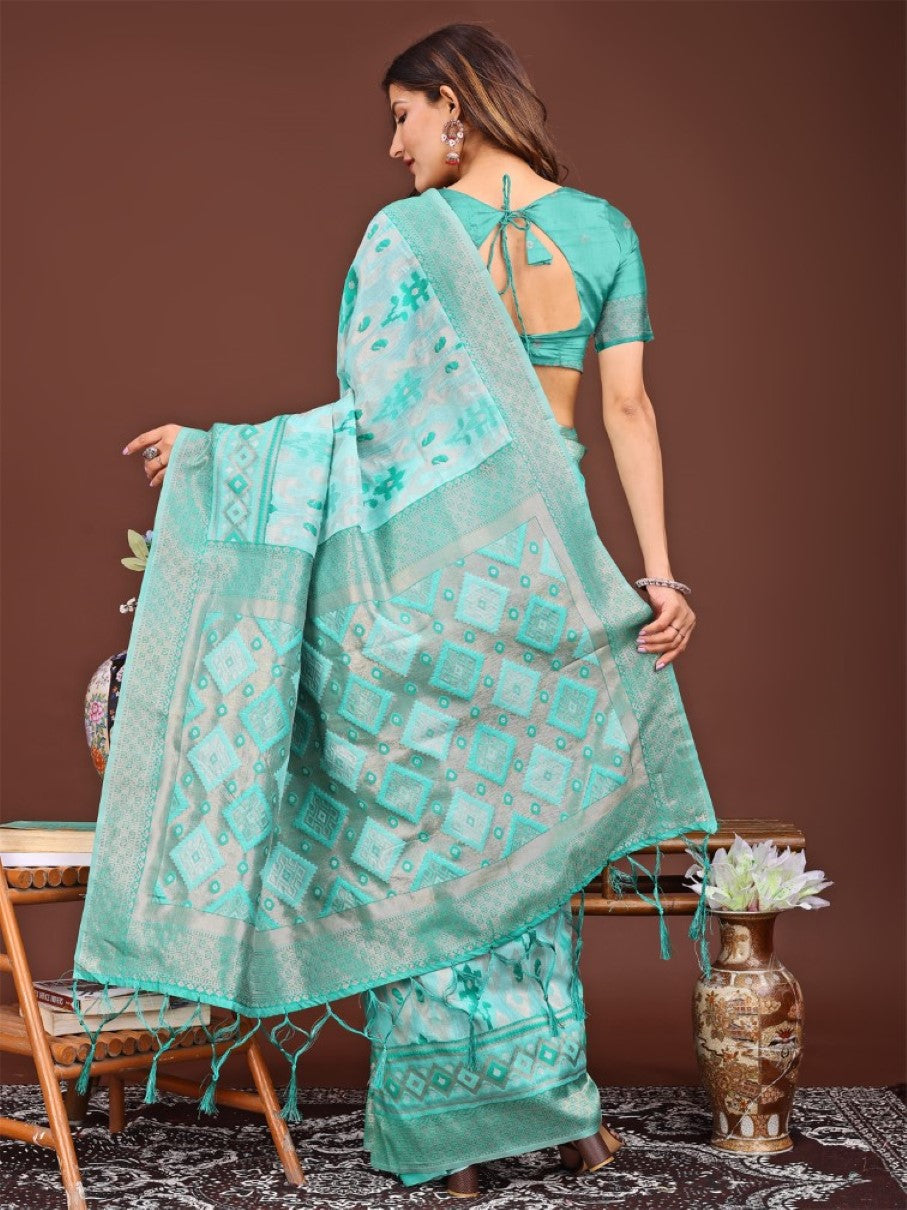 Anaita Sky Blue Banarasi Silk Saree With Blouse | Grocsy