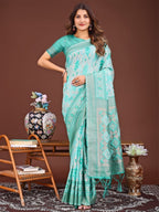Anaita Sky Blue Banarasi Silk Saree With Blouse | Grocsy