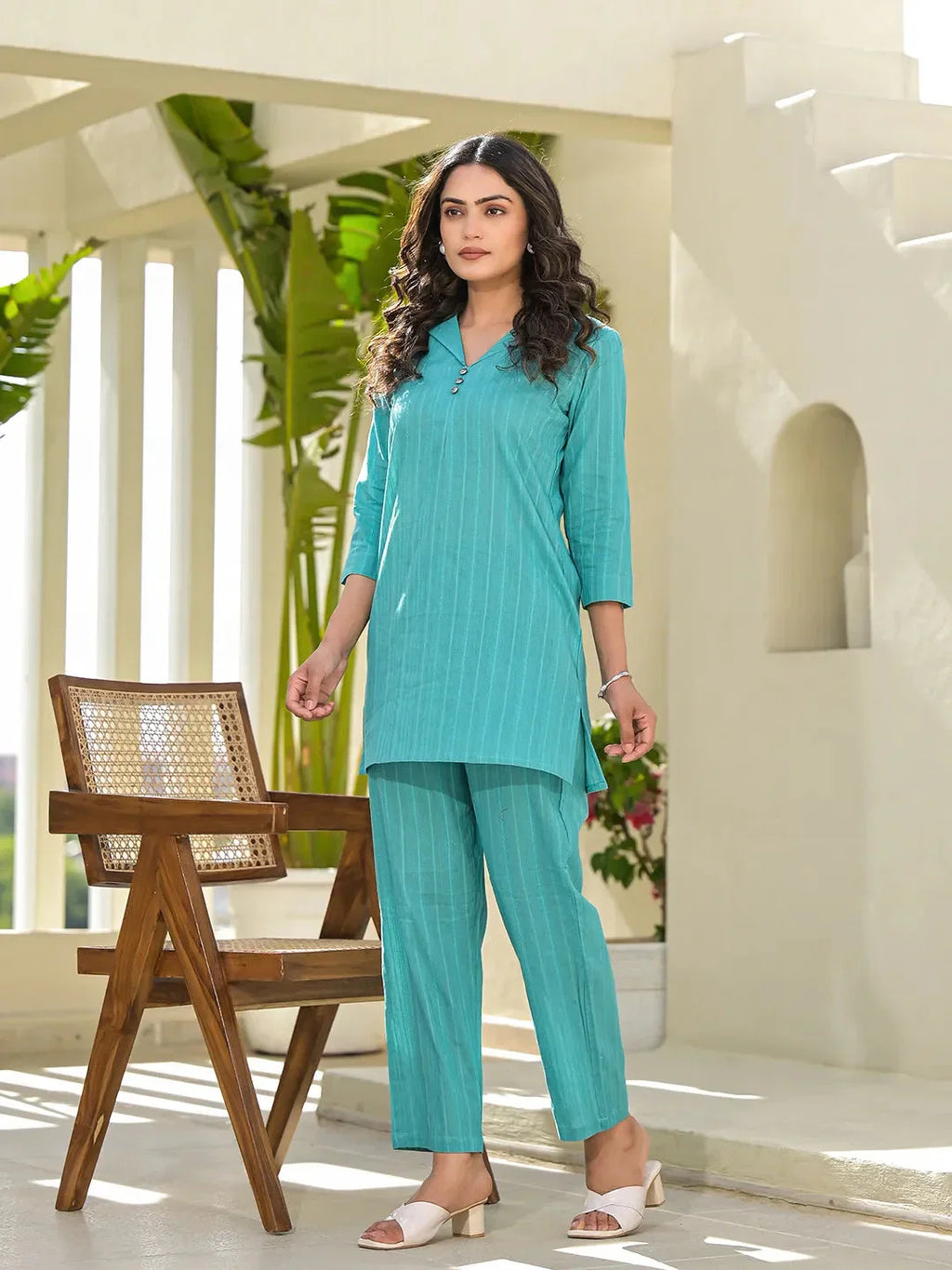 Yufta Turquoise Blue Co-Ord Set | Grocsy