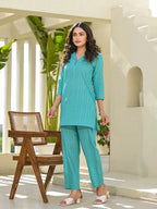 Yufta Turquoise Blue Co-Ord Set | Grocsy