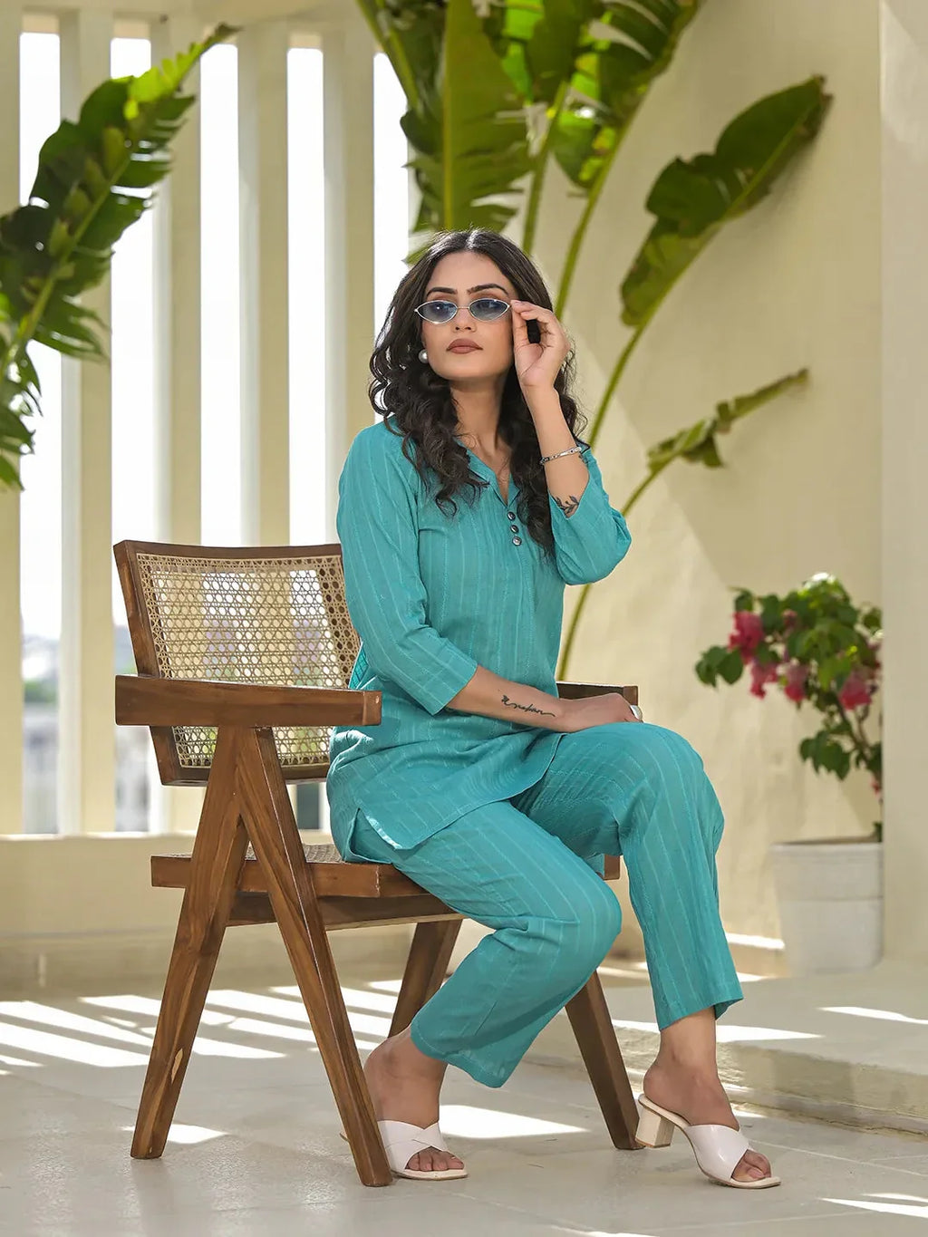 Yufta Turquoise Blue Co-Ord Set | Grocsy