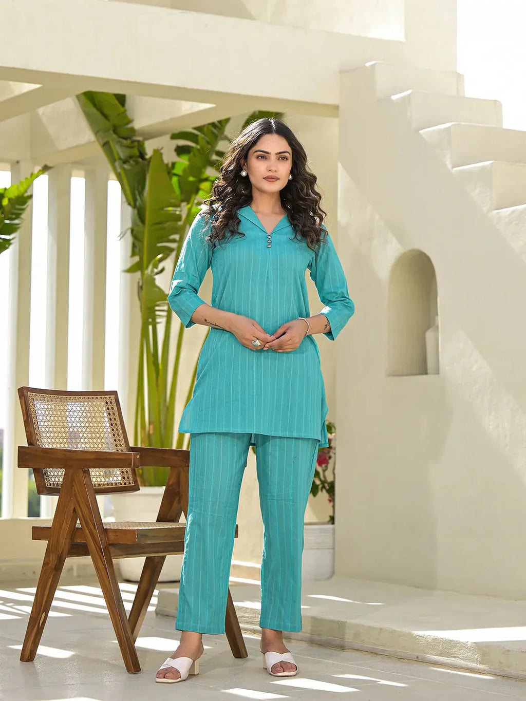 Yufta Turquoise Blue Co-Ord Set | Grocsy