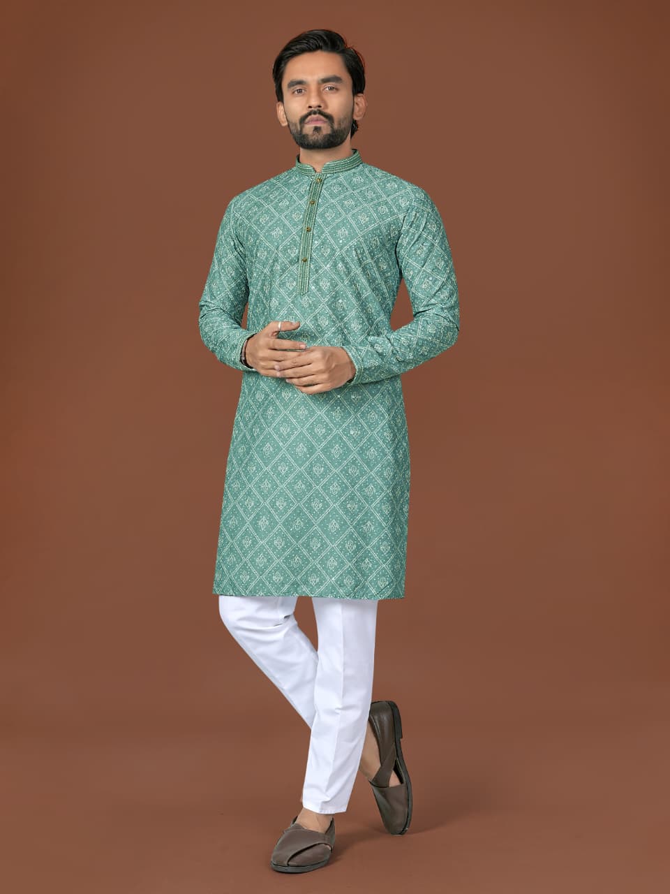 Anaita Sea Green Lucknowi Silk Straight Kurta | Grocsy