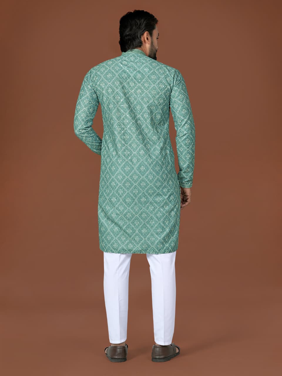Anaita Sea Green Lucknowi Silk Straight Kurta | Grocsy