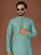 Anaita Sea Green Lucknowi Silk Straight Kurta | Grocsy