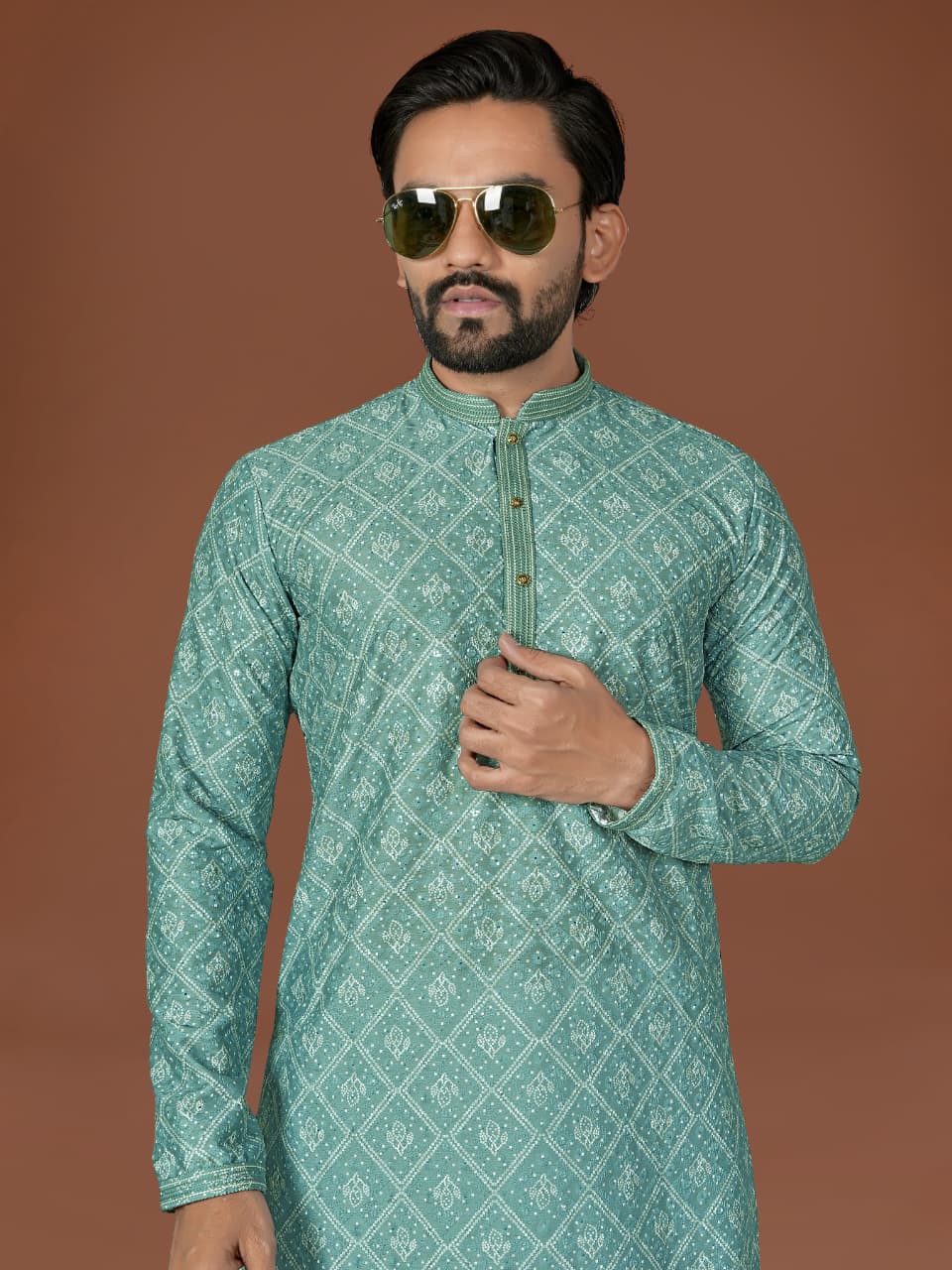 Anaita Sea Green Lucknowi Silk Straight Kurta | Grocsy