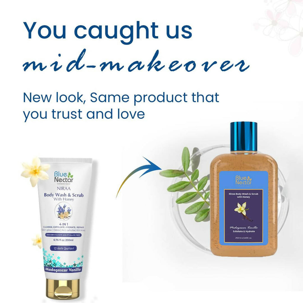 Blue Nectar Niraa Body Wash & Scrub with Honey - Madagascar Vanilla | Grocsy