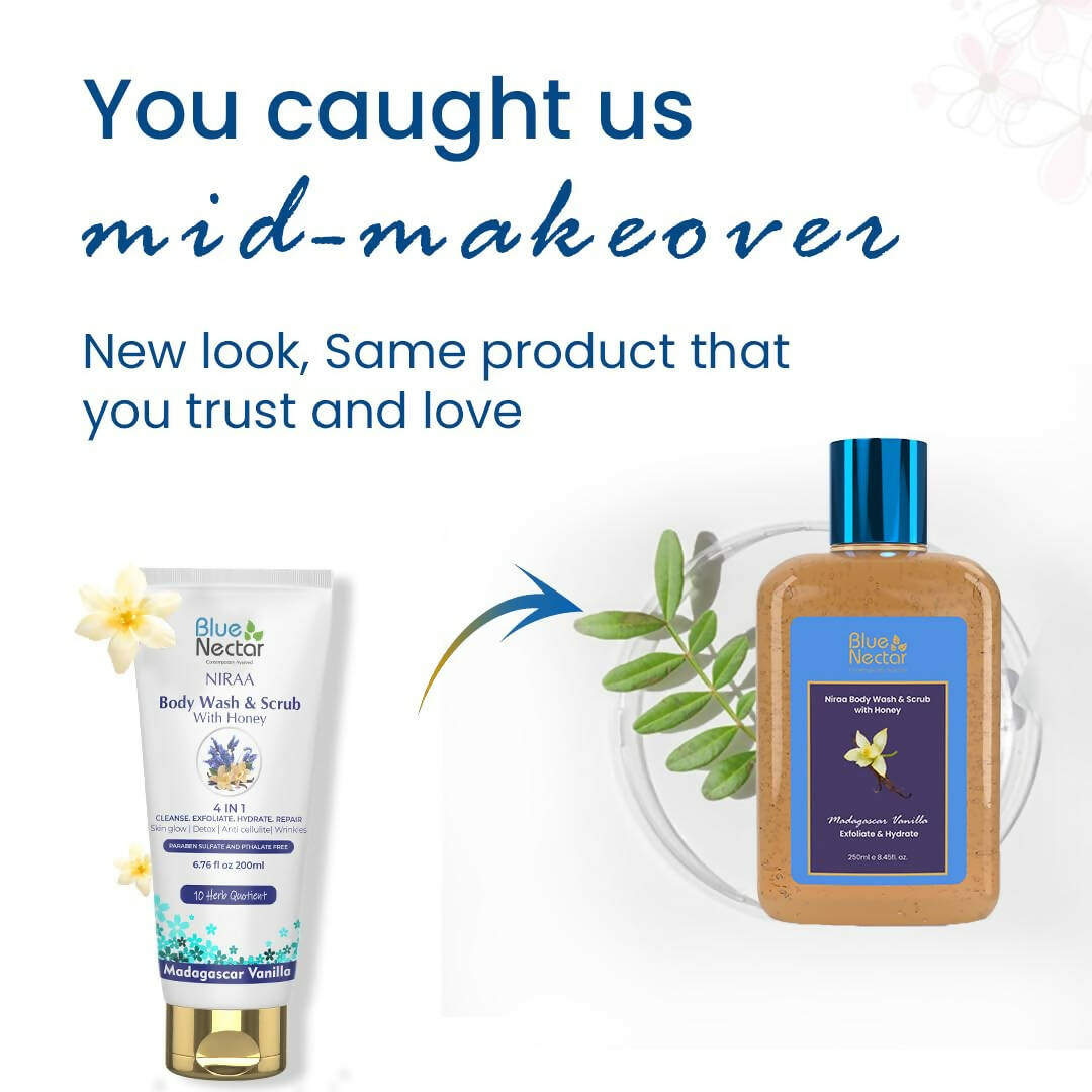 Blue Nectar Niraa Body Wash & Scrub with Honey - Madagascar Vanilla | Grocsy
