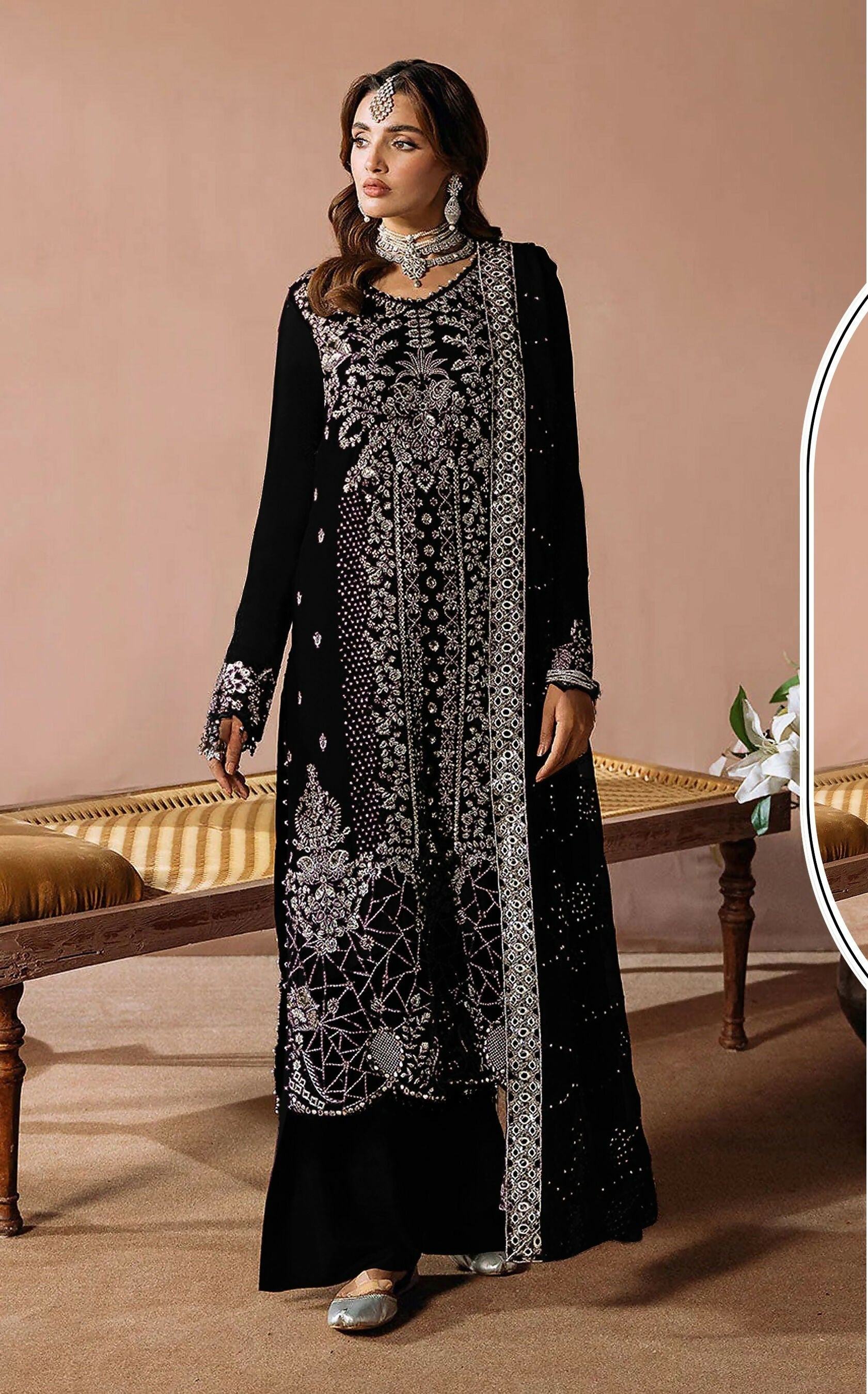 Anaita Black Velvet Suit with Embroidery Sequence Work | Grocsy