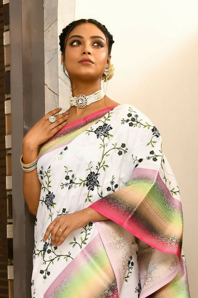 Joban Fashion Multicolor Saree Kataan Rainbow Digital Print With Embroidery | Grocsy