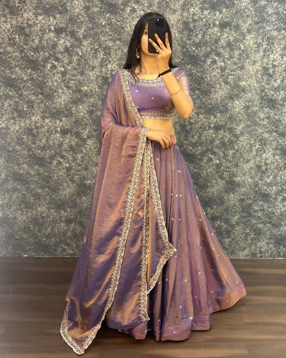 Teeya Creation Womens New Trendy Radiant Purple Hand-Embroidered Silk Lehenga Choli Set | Grocsy