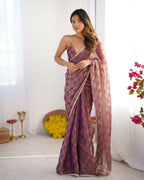 NC Chiffon Chex Wevon Chex Designer, Lace Party Wear Saree - Purple | Grocsy