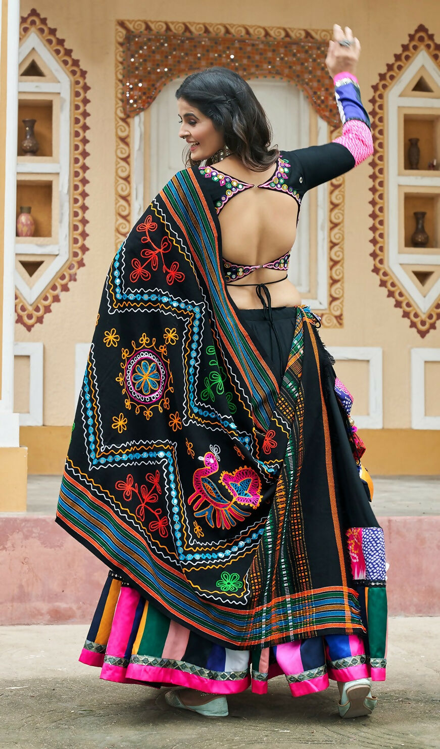AI Fashion Black Viscose Rayon Designer Navratri Lehenga Choli Collection | Grocsy