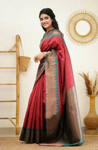 DEIANA'S Beautiful Designer Golden zari Soft Lichi Silk Saree - Maroon | Grocsy