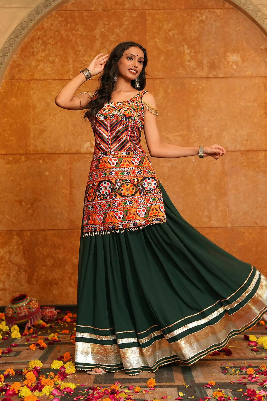 AI Fashion Green Georgette Designer Navratri Wear Lehenga Choli Collection | Grocsy