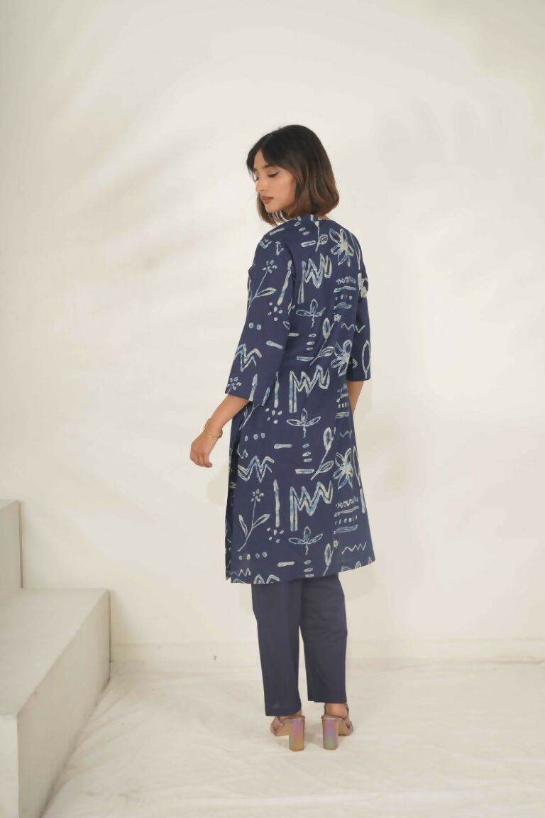 Miravan Women's Abstract Printed Cotton Blue Co-Ord Set | Grocsy