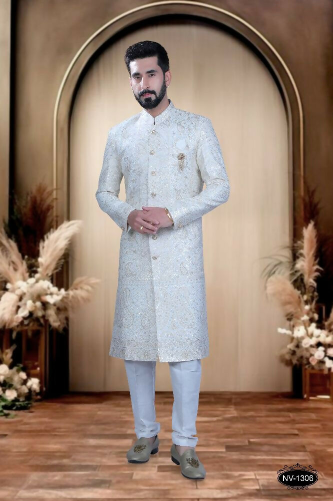 Joban Fashion Men's White Base Silk Kurta with Pyjama | Grocsy