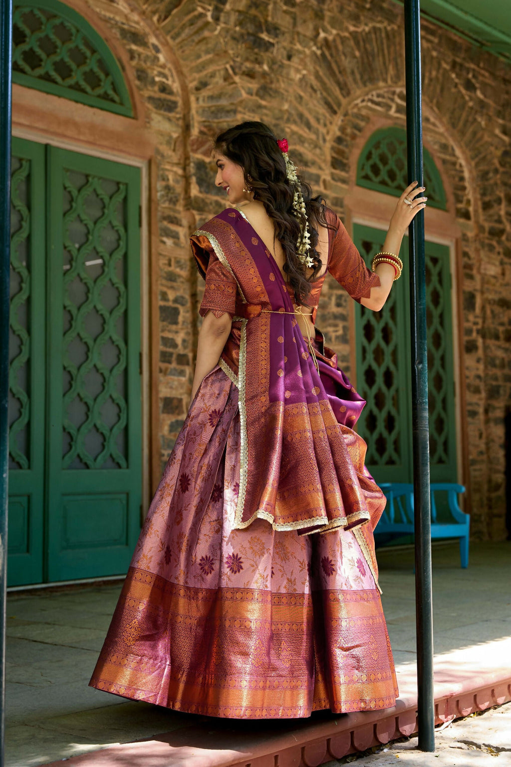 Vastranavya Traditional Jacquard Silk Zari Weaving Silk Lehenga Choli - Purple | Grocsy