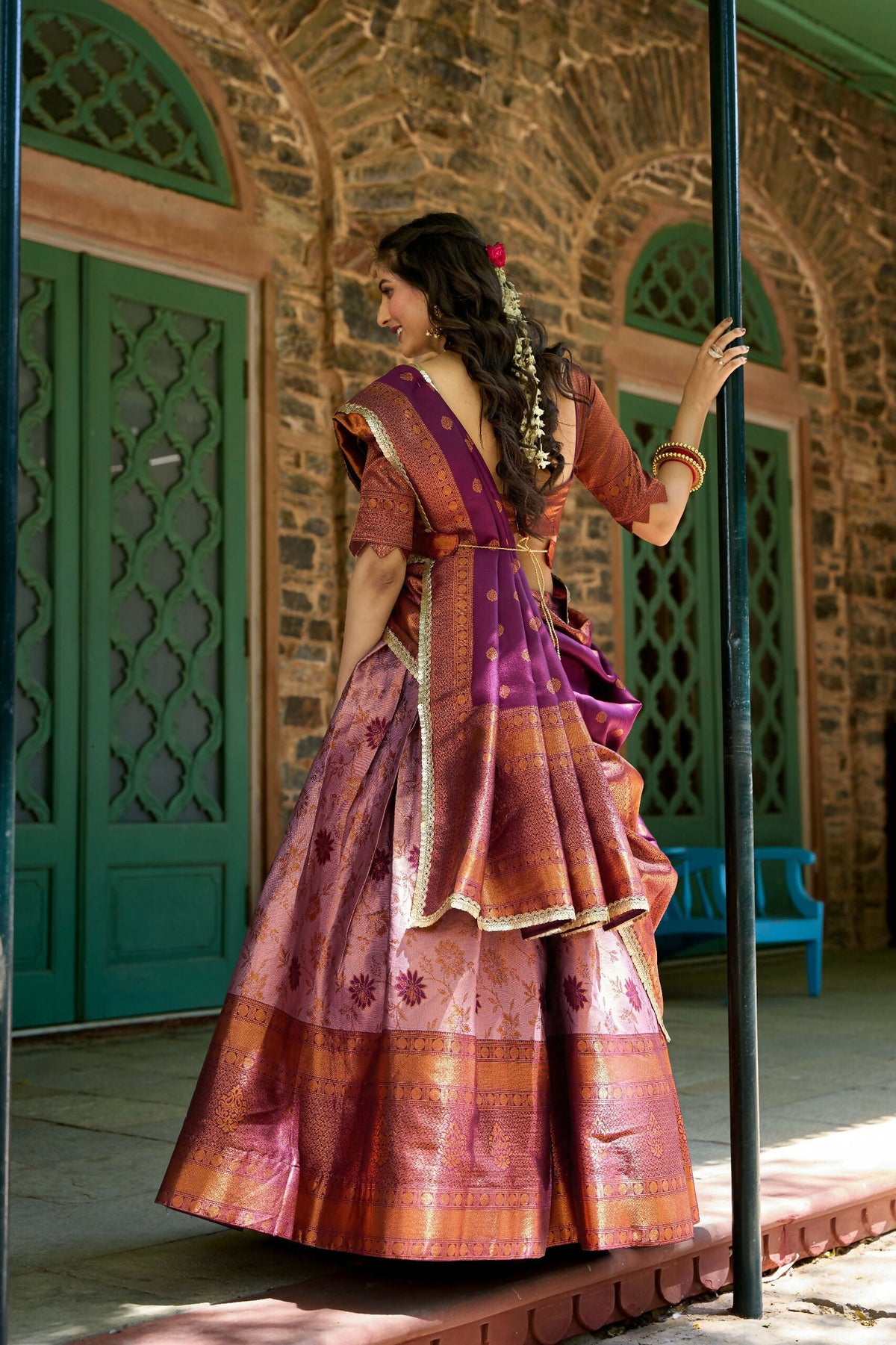 Vastranavya Traditional Jacquard Silk Zari Weaving Silk Lehenga Choli - Purple | Grocsy